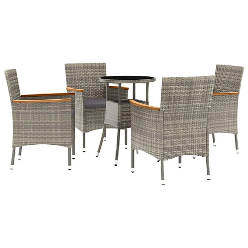 Maison Chic Ensemble de bistro 5 pcs coussins,Table + chaises + coussins de jardin gris poly rotin -GKD356812