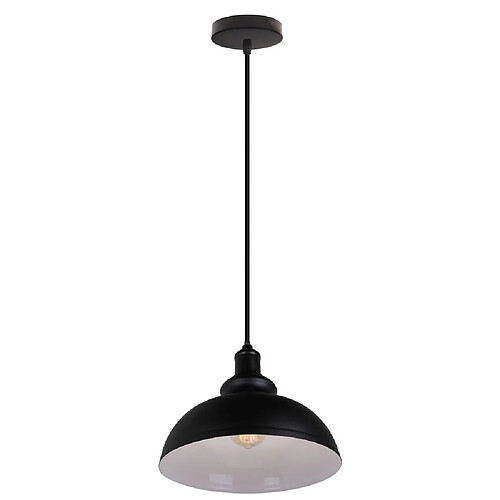 Stoex Suspension Industriel Vintages Ø29cm Noir Blanc, Lustre Abat-jour Luminaire Style Vintage Rétro Simple Métal Câble Réglable pour Salon Salle à Manger Restaurant Cuisine