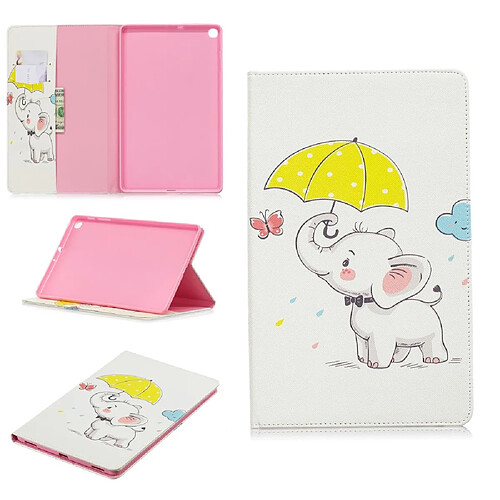 Etui en PU motif imprimé avec support éléphant avec parapluie pour votre Samsung Galaxy Tab A 10.1 (2019) T510