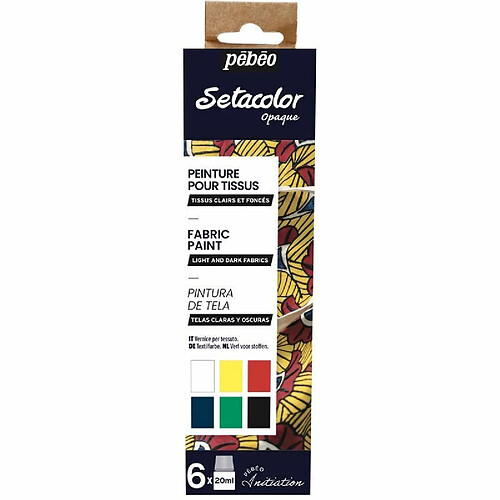 Pebeo Set de 6 peintures pour tissus clairs et foncés Setacolor - 6 x 20 ml