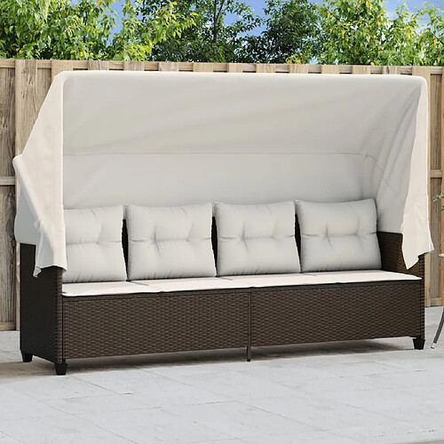 Maison Chic Chaise longue avec auvent et coussins | Bain de soleil Relax | Transat marron résine tressée -GKD78973