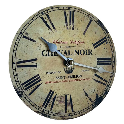 L'Héritier Du Temps Horloge Murale Pendule Ronde en Bois et Papier Cheval Noir Saint Emilion 4x16x16cm