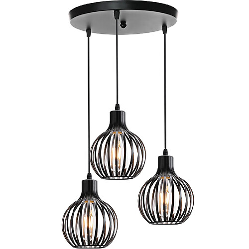 Stoex Lustre Moderne Plafonnier D'Intérieur Rétro 3 Lumières Suspension Vintage Suspension Lustre E27 Métal Noir Pour Chambre, Salle À Manger, Bureau