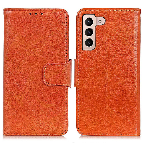 Etui en PU texture nappa, fermeture magnétique orange pour votre Samsung Galaxy S22