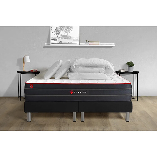 Somness Pack matelas BOOST 160x200 + double sommiers noir 80x200 + Couette + 2 oreillers