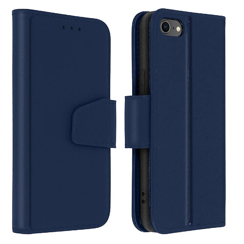 Avizar Housse iPhone SE 2022 / 2020 et 8 / 7 Cuir Porte-carte Support Vidéo bleu nuit