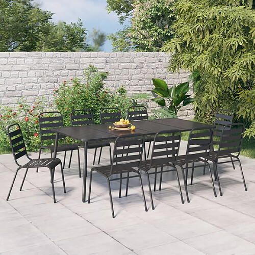 vidaXL Ensemble à manger de jardin 11 pcs anthracite acier