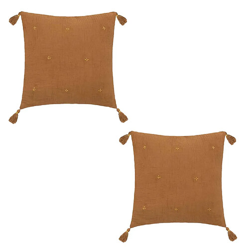 Atmosphera, Createur D'Interieur Lot de 2 coussins de chaise brodés rectangulaires Starke - 40 x 40 cm - Cannelle