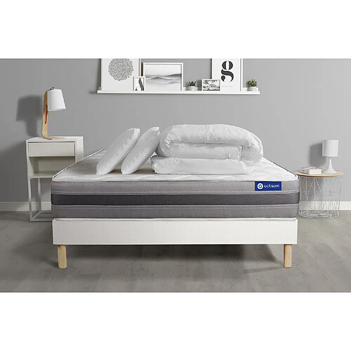 ACTISOM Pack prêt à dormir matelas ACTIMEMO RELAX mémoire de forme 140x200 cm Maxi épaisseur + sommier KIT blanc + 2oreillers+couette