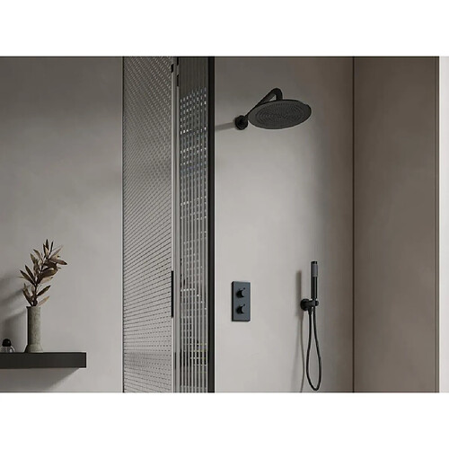 Vente-Unique Ensemble de douche encastrable avec mitigeur thermostatique - Noir mat - TIMAVO