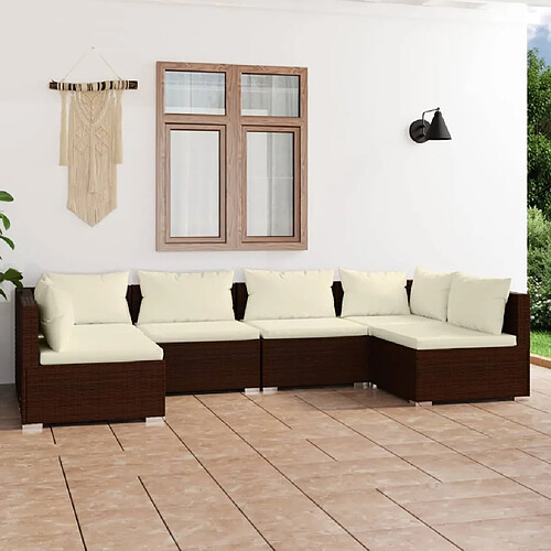 vidaXL Salon de jardin 6 pcs avec coussins Résine tressée Marron