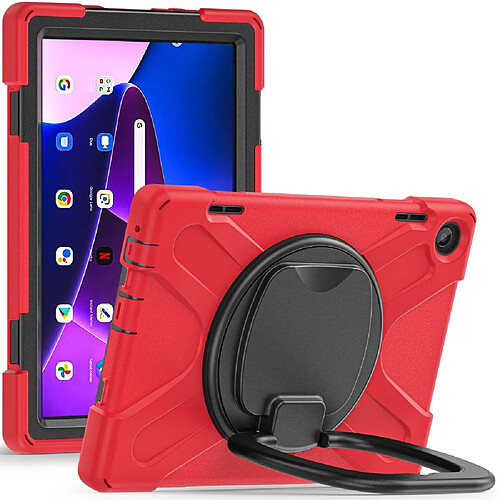 Coque en silicone anti-chute avec poignée et béquille rotative pour votre Lenovo Tab M10 (Gen 3) TB-328FU/TB-328XU - rouge