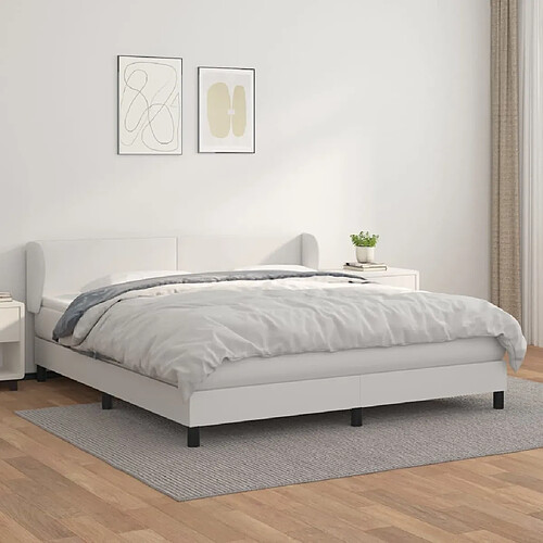 vidaXL Sommier à lattes de lit avec matelas Blanc 160x200cm Similicuir