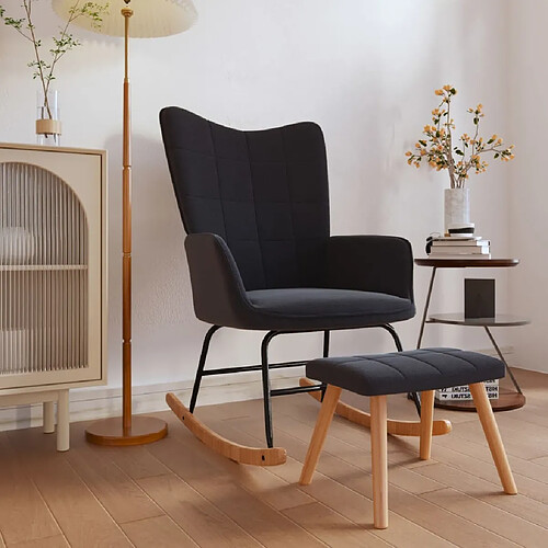 vidaXL Chaise à bascule avec tabouret Noir Tissu