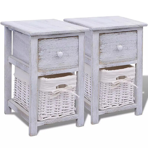 Helloshop26 Table de nuit chevet commode armoire meuble chambre 2 pcs bois blanc 1402108