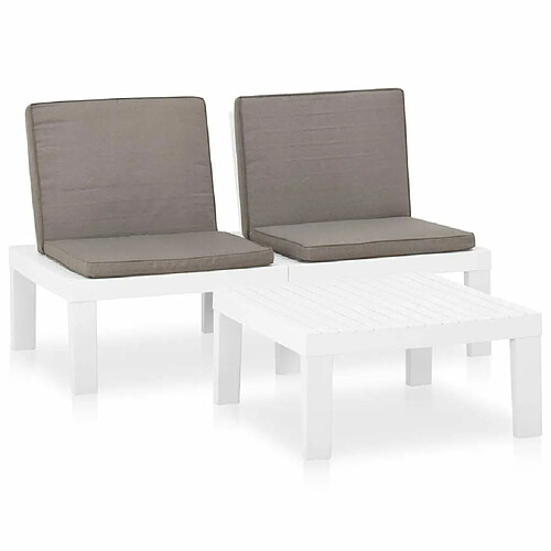 Maison Chic Salon de jardin 2 pcs avec coussins - Table et chaises d'extérieur - Mobilier/Meubles de jardin Moderne Plastique Blanc -MN94544