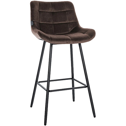 Decoshop26 Tabouret de bar x1 avec repose-pieds revêtement en velours marron piètement à quatre pieds en métal noir 10_0005464