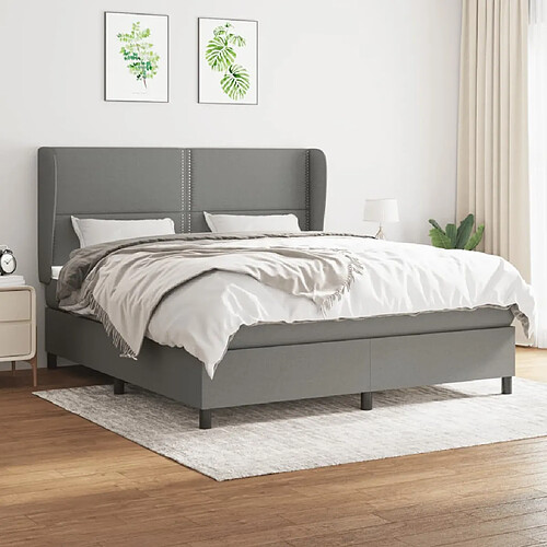 vidaXL Sommier à lattes de lit avec matelas Gris foncé 160x200cm Tissu