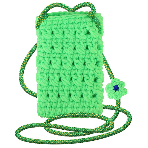 Avizar Sac Bandoulière pour Smartphone Tricoté Main Motif Fleur Série FlowerWeave Vert