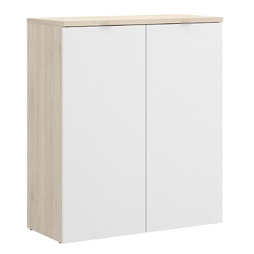 Pegane Commode meuble de rangement coloris naturel/blanc - Longueur 79 x Profondeur 40 x Hauteur 96 cm