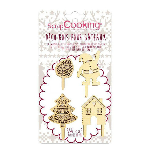 Scrapcooking 4 cake topper en bois - Noël