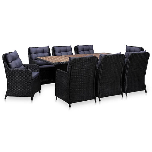 Ensemble salle à manger de jardin 9 pcs,Table et chaise à dîner d'extérieur Résine tressée Noir -MN26351