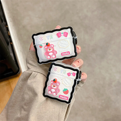 GUPBOO Airpods Coque Housse Étui Protecteur Compatible pour AirPods1/2-Ins dessin animé mignon ours aux fraises