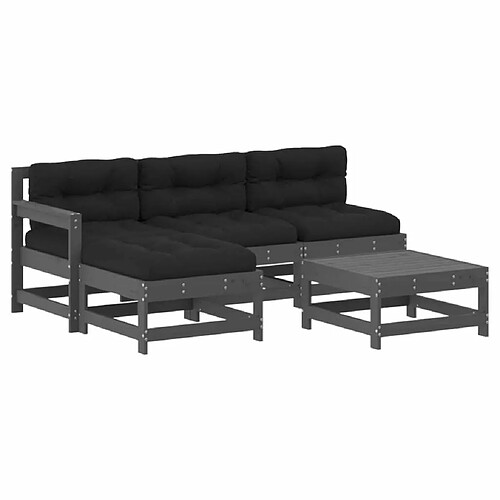 Maison Chic Salon de jardin 5 pcs + coussins - Mobilier/Meubles de jardin - Table et chaises d'extérieur gris bois massif -MN71149