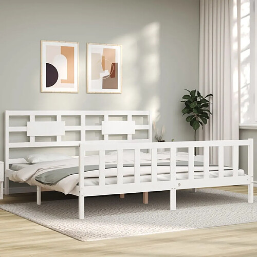 Maison Chic Lit adulte - Cadre Structure de lit avec tête de lit Contemporain blanc 200x200 cm bois massif -MN17267