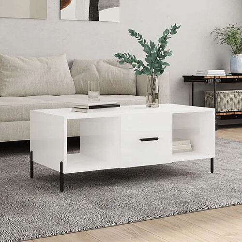 Maison Chic Table basse,Table Console Table d'appoint, Table pour salon Blanc brillant 102x50x40 cm Bois d'ingénierie -MN63007