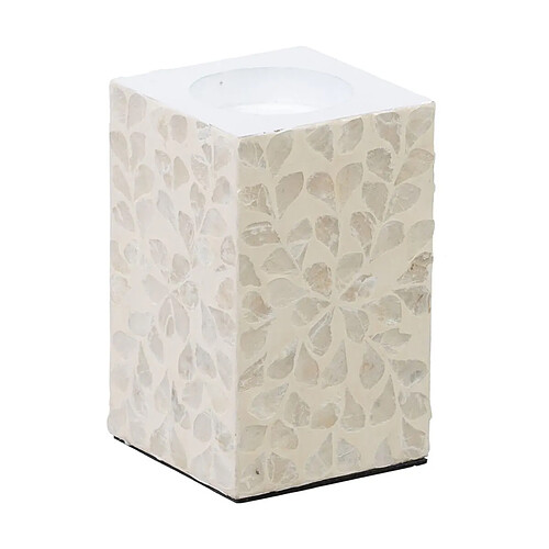 BigBuy Home Bougeoir Beige Nacre noire Bois MDF 10,5 x 10,5 x 16 cm