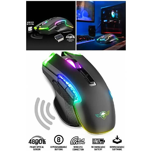 Spirit of Gamer Souris Sans fil M70 2.4ghz 4800DPI 8 BOUTONS RGB rechargeable