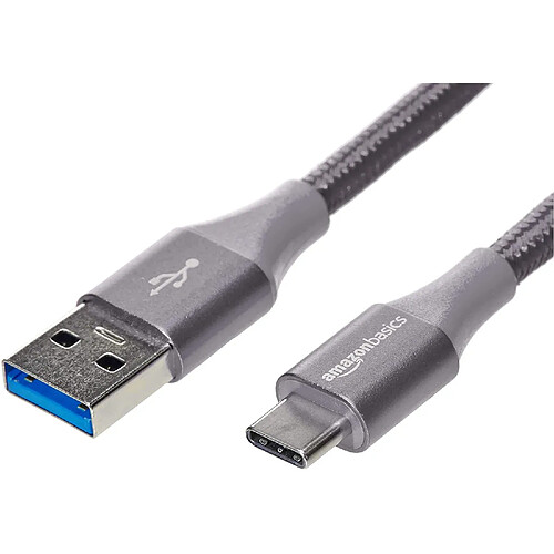 Basics Câble en nylon à double tressage USB de type C vers port de type A 3.1, 1e génération, mâle, 1,8 m, Gris foncé