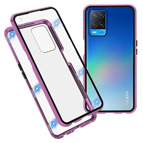 Coque en métal double face, ultra clair, fermeture magnétique, violet pour votre Oppo A54 4G