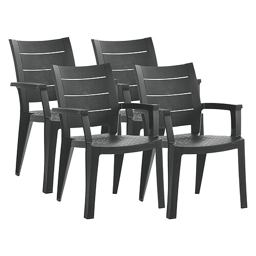 Pegane Lot de 4 chaises de jardin empilables en résine coloris Gris - Longueur 59 x Profondeur 60 x Hauteur 90 cm