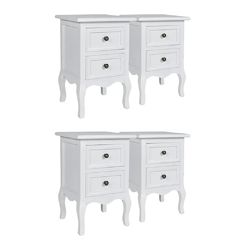 Helloshop26 Table de nuit chevet commode armoire meuble chambre 4 pcs avec 2 tiroirs mdf blanc 1402187