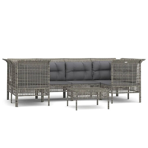 Maison Chic Salon de jardin 7 pcs + coussins - Mobilier/Meubles de jardin - Table et chaises d'extérieur Gris Résine tressée -MN98232