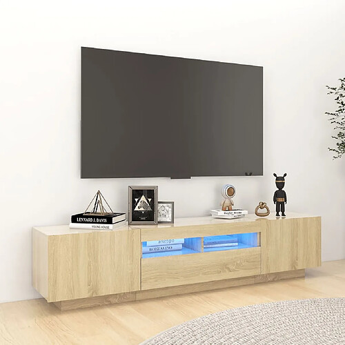 vidaXL Meuble TV avec lumières LED Chêne sonoma 180x35x40 cm