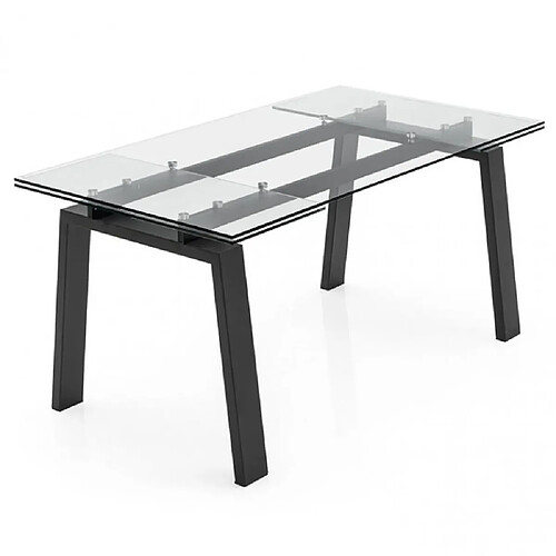 Inside 75 Table extensible 10 couverts ZEFFIRO 240 cm pieds métal noir plateau verre transparent