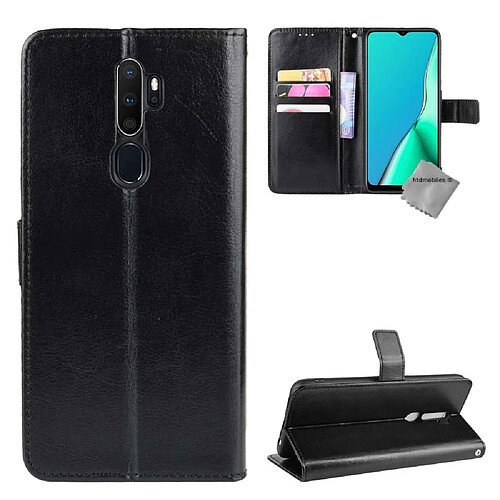 Htdmobiles Housse etui portefeuille avec coque intérieure en silicone pour Oppo A5 (2020) + verre trempe - NOIR