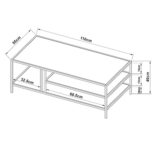 Helloshop26 Table basse métal 40 x 110 x 55 cm noir 03_0008452