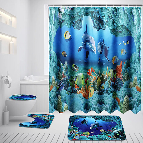 Universal Dolphin rideaux de douche profonde polyester rideaux imperméables siège toilette tapis couvercle toilette serviette de bain