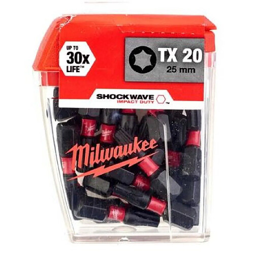 Embouts TX20 SHW 25mm MILWAUKEE - Boite de 25 - 4932430875