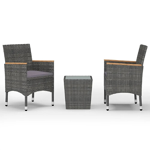 Maison Chic Table de bistro et chaises d'extérieur 3 pcs,Ensemble de bistro de jardin pour relax Résine tressée et verre trempé Gris -GKD710298