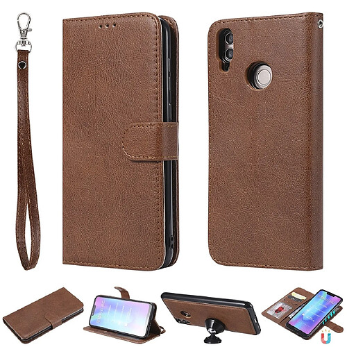 Wewoo Housse Coque Pour Huawei Honor 8C Étui de protection à rabat horizontal de couleur unie avec support et fentes cartes et portefeuille et cadre photo et lanière marron