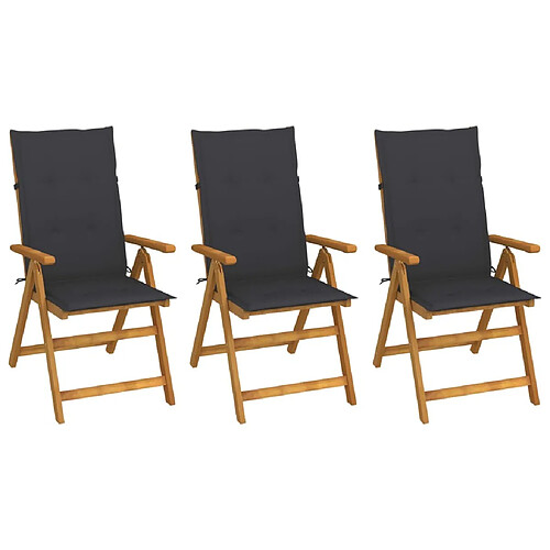 Maison Chic Lot de 3 Chaises pliables d'extérieur avec coussins | chaises de jardin | Fauteuil Relax Bois d'acacia -GKD72669