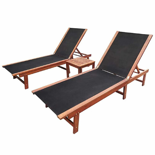 Maison Chic Lot de 2 Chaises longues et table,Bain de soleil Bois d'acacia solide et textilène -GKD72119