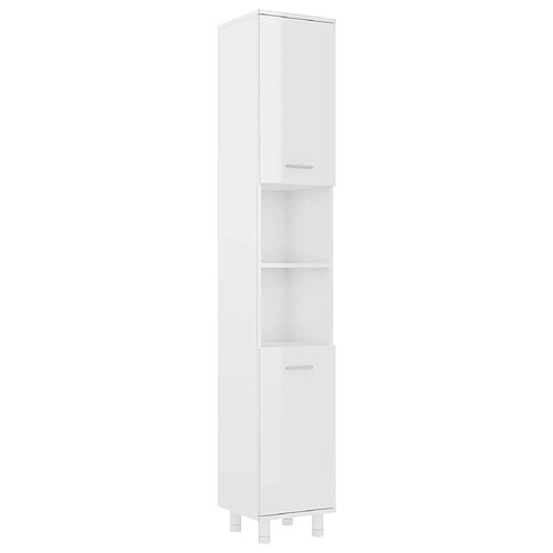 Maison Chic Armoire de salle de bain,Meuble de rangement,Meuble haut Blanc brillant 30x30x179 cm Aggloméré -GKD777967