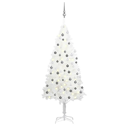 vidaXL Arbre de Noël artificiel pré-éclairé et boules blanc 180 cm