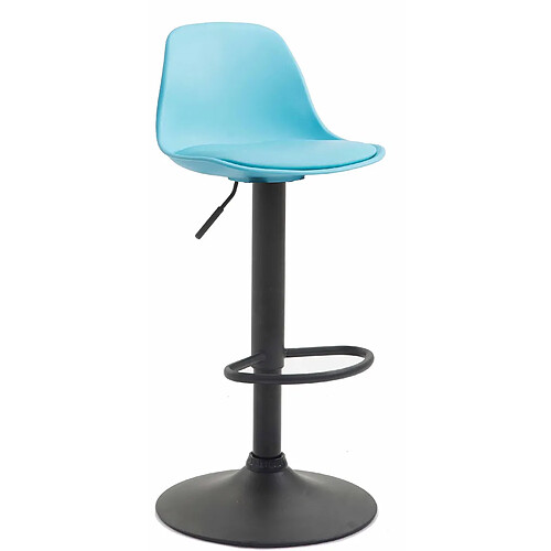 Decoshop26 Tabouret de bar avec repose-pieds design moderne dossier en plastique et synthétique bleu pieds noir mat TDB10574